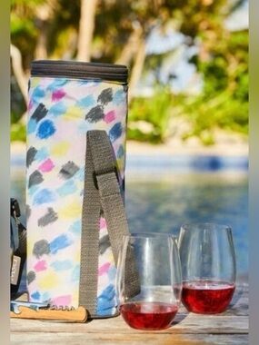 DSW Insulated Wine Tote Cooler Set Brushstroke Print 2 Stemless Glasses Opener